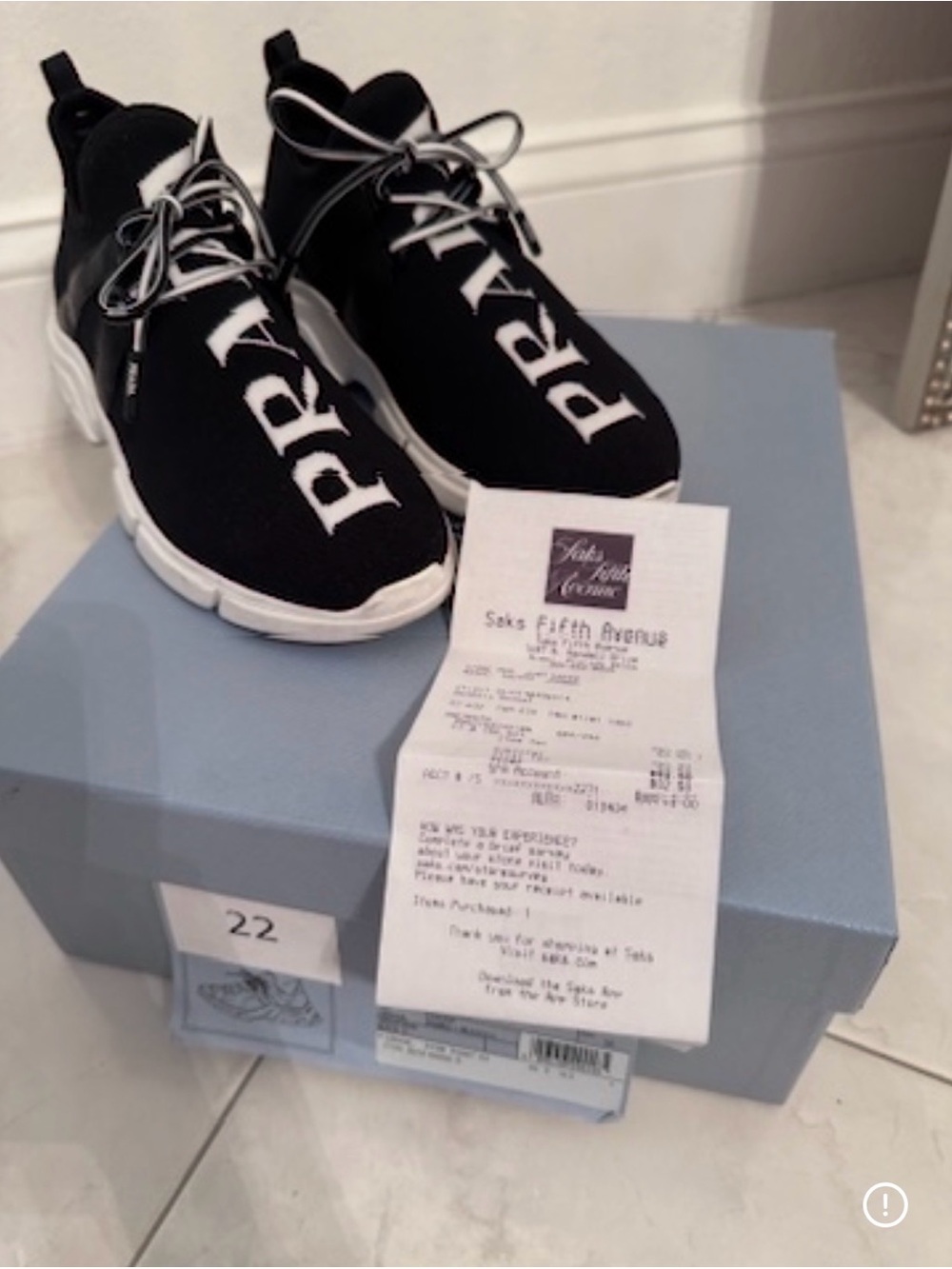 Prada Black & White Sock-Style Athletic Sneakers - Picture 2 of 3